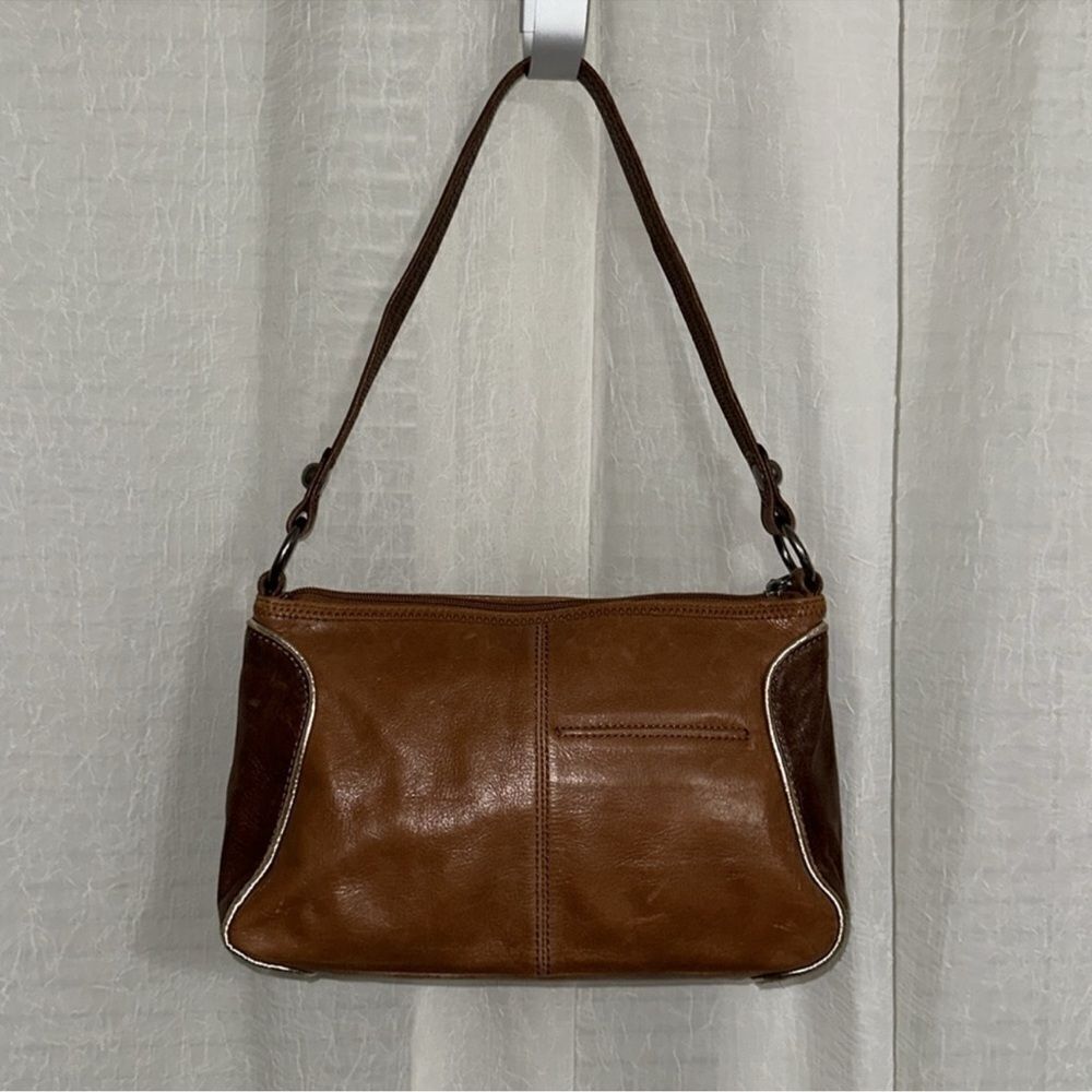 The Sak Blue Brown Gold Trim Genuine Leather Hobo Purse - Picture 2 of 16